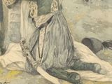 a painting of a woman sitting under a tree