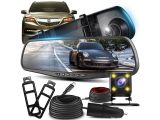 a picture of a rear view mirror with a car in the background