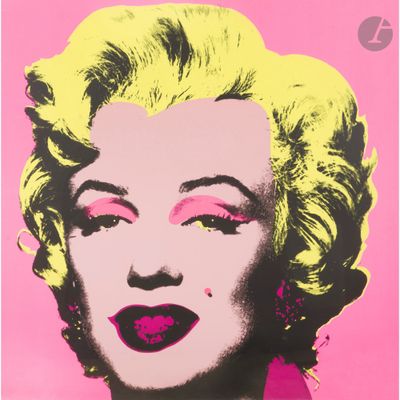 an image of a pink and yellow poster with a woman ' s face