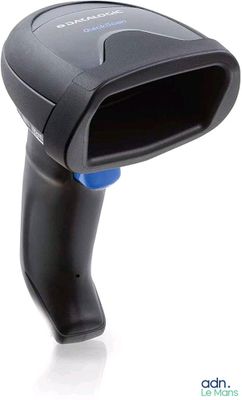 a close up of a barcode scanner on a white background