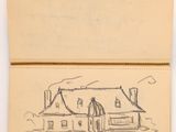an old drawing of a house on a piece of paper