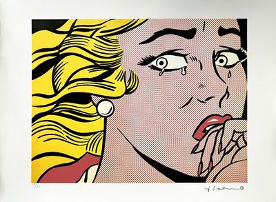Roy Bril - Estampe pop art représentant le visage d'une femme qui se couvre la bouche de la main