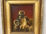 une image représentant un tableau où l'on voit un chien et un chat assis sur un canapé