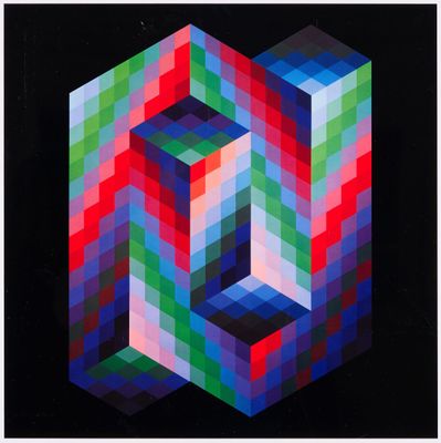 une image représentant une peinture géométrique colorée sur fond noir