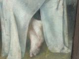 a painting of a woman in a white dress sitting on a chair