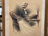 a painting of a woman sitting at a desk in a room
