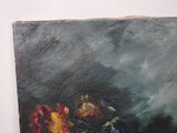 a painting of flowers in a vase on a table