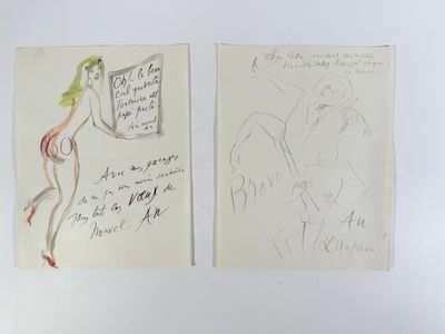 Ensemble de deux dessins aquarelles de Louis TOUCHAGUES (189…