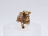 gold plated giraffe ring with black and white diamonds