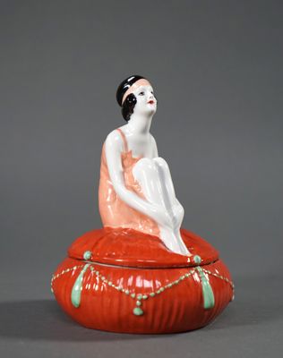 RONOT à Limoges. Bonbonnière en porcelaine polychrome, le couvercle or - Photo 1