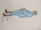drawing of a man in a blue uniform laying on his stomach