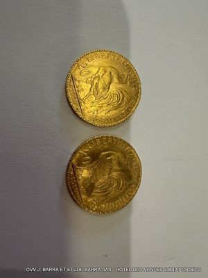 deux pièces d'or posées l'une à côté de l'autre sur une surface blanche