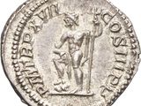 a silver coin with an image of a man holding a spear