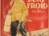 une vieille affiche de cinéma représentant un homme tenant un seau et un cyclomoteur