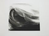 an abstract black and white painting of a wave on a white wall