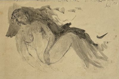 ECOLE MODERNE (XXe), « Nu féminin »,  Dessin à la plume et encre grise