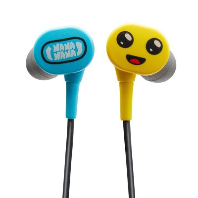 two ear buds with a smiley face on them sitting next to each other