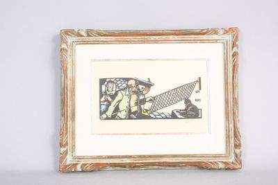 framed picture of a painting of a man and a woman with a kite