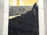 une photo d'une photo de la statue de la Liberté accrochée à un mur