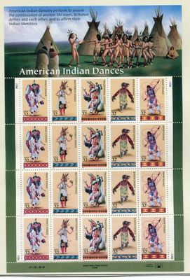 an american indian dances sheet of 20 stamps