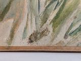 a painting on the wall of a room with a clock