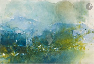 une image représentant une aquarelle représentant un paysage avec des arbres