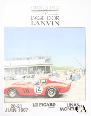 une image représentant une affiche montrant une voiture de course devant une foule