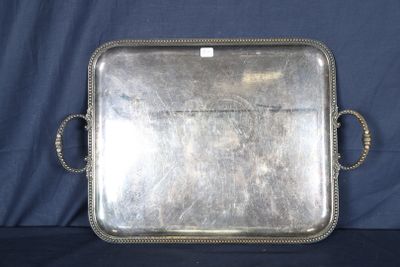 plateau de service plaqué argent avec poignées et anses en corde