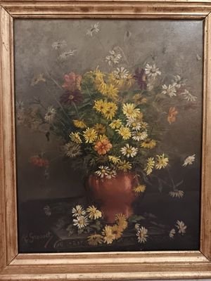 Ecole XXème - Nature morte aux fleurs, huile sur toile signé…