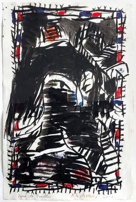 drawing of a black and white picture of a man with a hat