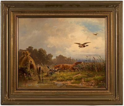 une image représentant un tableau où l'on voit un cheval et un canard dans un champ