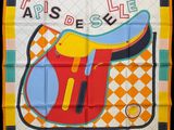 an image of a square scarf with a horse saddle on it