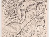 l'image d'un dessin représentant une femme nue allongée sur un lit