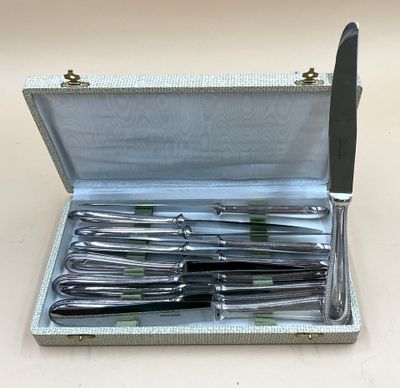 un étui en argent contenant un ensemble de couteaux