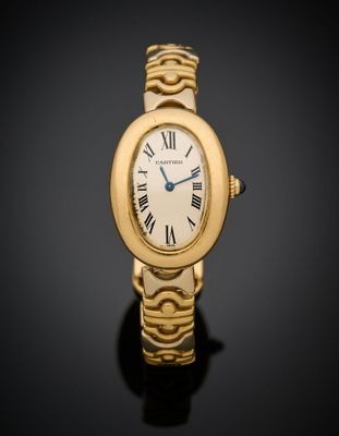 une montre Cartier en or jaune 18 carats avec des chiffres romains et des chiffres romains