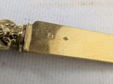 a gold plated knife with a lion head on it