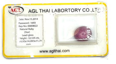 Rubis naturel (star) lead glass, 32,53 ct - Dimensions : 16,…