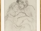 a drawing of a woman holding a baby in her arms