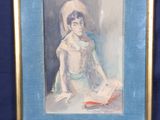 painting of a woman reading a book in a gold frame