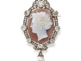 an old cut diamond and pearl cameo broochle