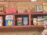 a display of food items on a shelf in a store