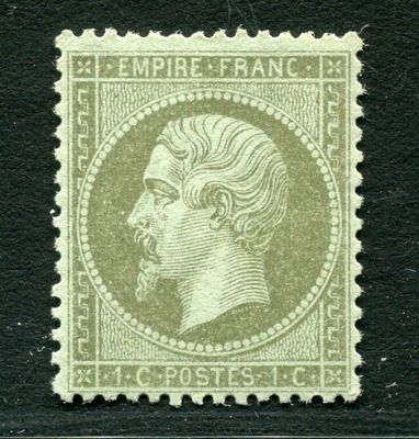 FRANCE - n° 19 - 1c vert olive 2e EMPIRE, NAPOLEON III tête …