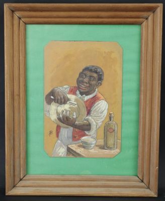 École XXe: "Portrait d'homme noir faisant la vaisselle", aqu…