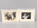 two black and white photographs of a man playing violin and a woman playing violin