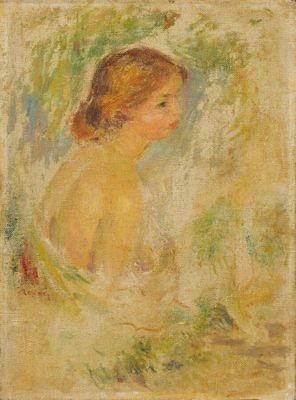 un tableau représentant une jeune fille en robe blanche