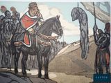 a picture of a painting of a man on a horse