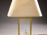 an image of a lamp with a glass base and a white shade