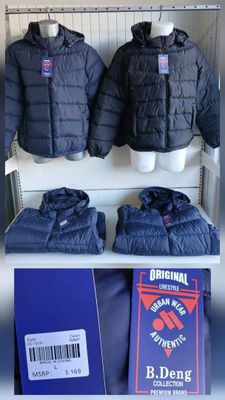 une vitrine présentant des vestes et des blousons dans un magasin