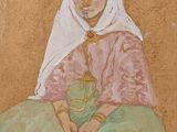 an image of a painting of a woman sitting on the ground