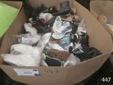 de nombreuses paires de chaussures dans une boîte posée par terre